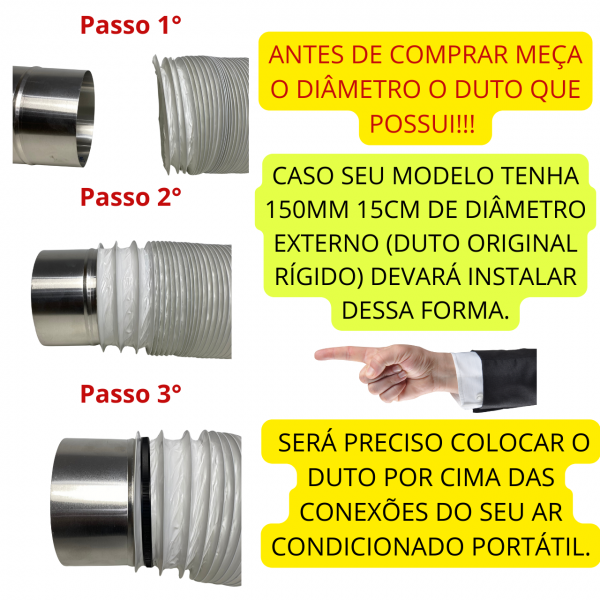 Duto Flexível Exaustão Ar Condicionado Portátil 150mm 3mt