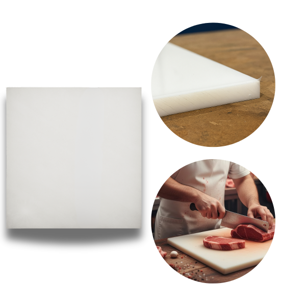 Tábua de Carne Plástica Branca Polietileno 50x50cm 15mm