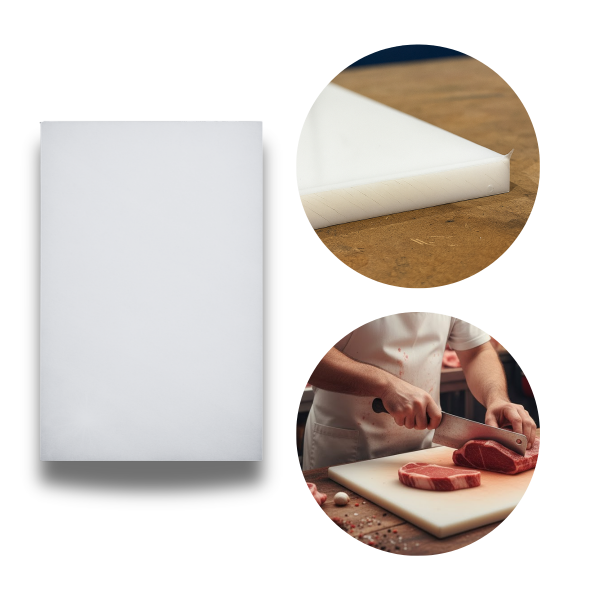 Tábua de Carne Plástica Branca Polietileno 40x20cm 20mm