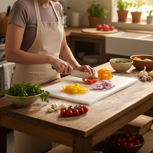 Tábua de Carne Plástica Branca Polietileno 100x50cm 20mm