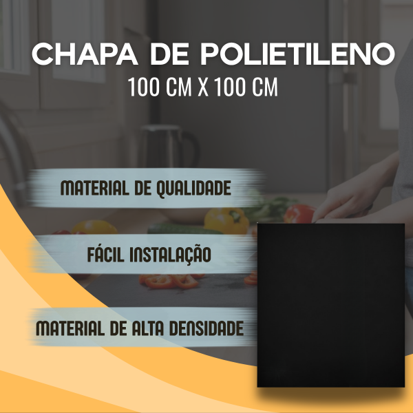 Tábua de Carne Plástica Preta Polietileno 100x100cm 6mm
