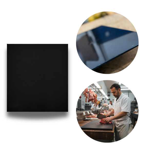 Tábua de Carne Plástica Preta Polietileno 100x100cm 10mm