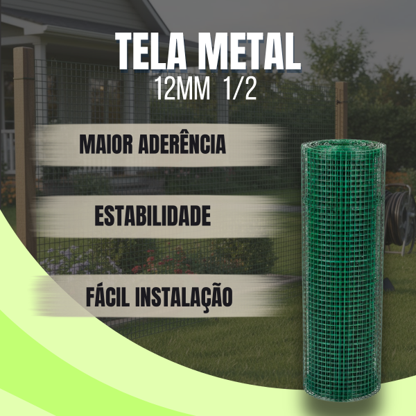 Tela Metal Revestida Verde Jardim Gaiola Cerca 12mm 1mtx5mt