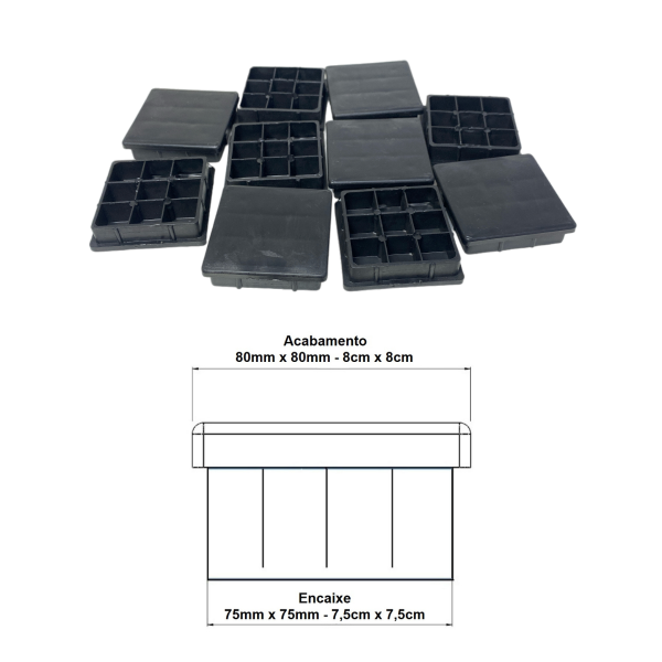 Ponteira Interna Para Pé De Cadeira Quadrada 80x80mm 4un
