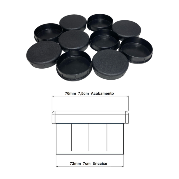 Ponteira Interna Para Pé de Cadeira Redonda 3 Pol 76mm 16un