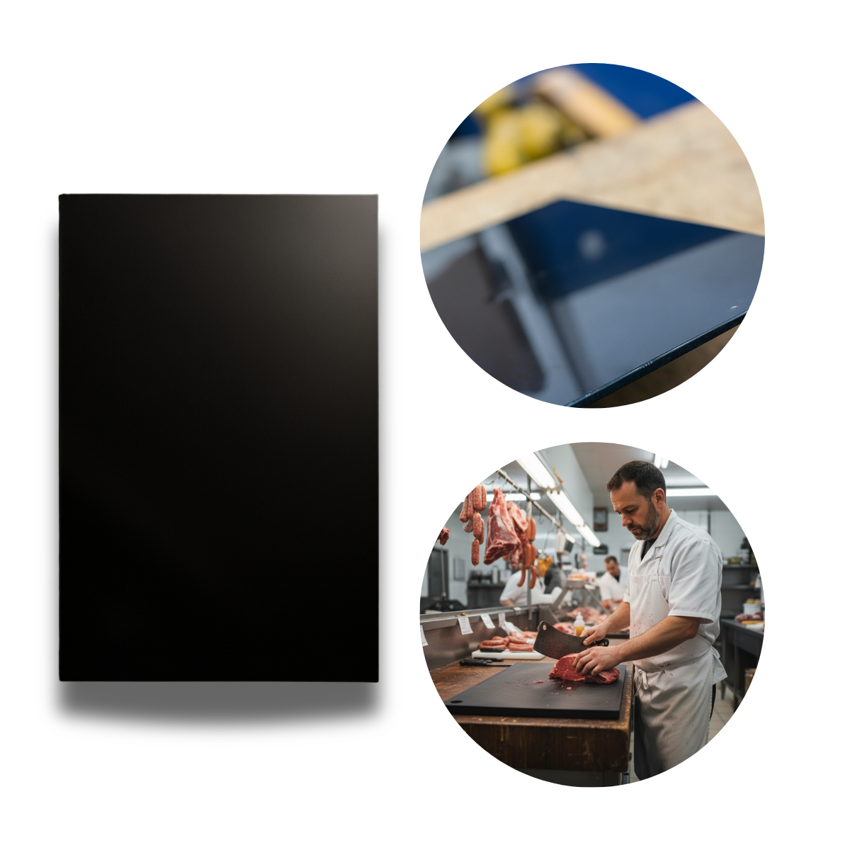 Tábua de Carne Plástica Preta Polietileno 50x33cm 6mm